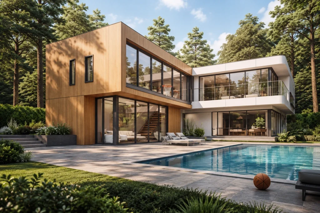 Villa Aurora — терраса с бассейном в окружении леса, PrivateHouse