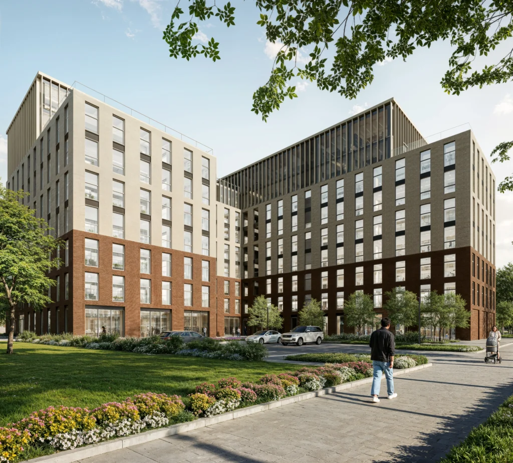 Urban Edge — архитектурная деталь фасада бизнес-центра, Алматы, PrivateHouse