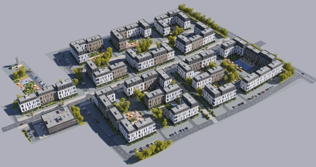 Grand District — 3D-модель мастер-плана жилого района, зонирование кварталов, Алматы, PrivateHouse